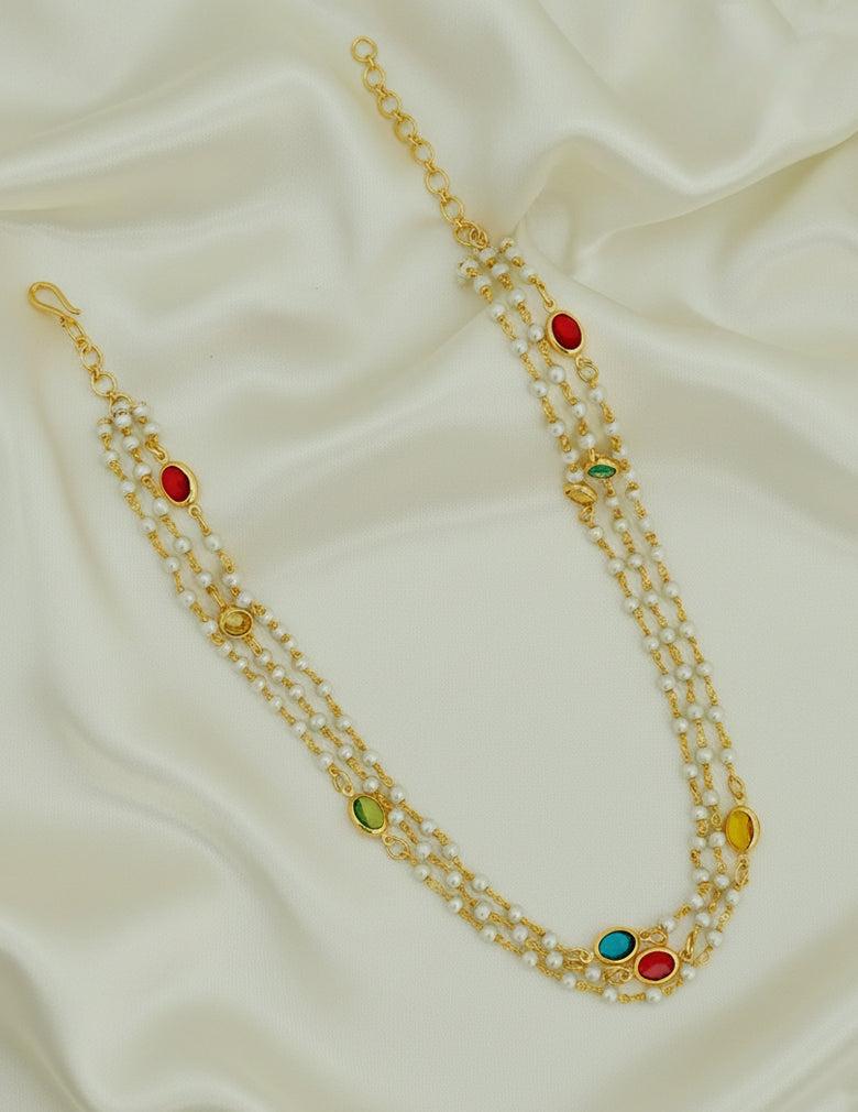 Premium Pearl Layer with Semi Precious Stone Necklace LP - 48Hr Delivery