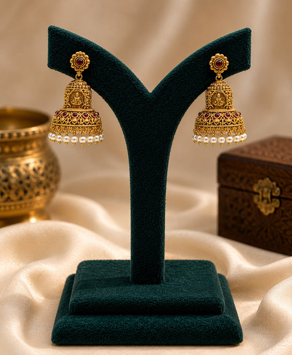 Anti-Tarnish Ruby Pearl Jhumka Earrings LP- 48Hr Delivery