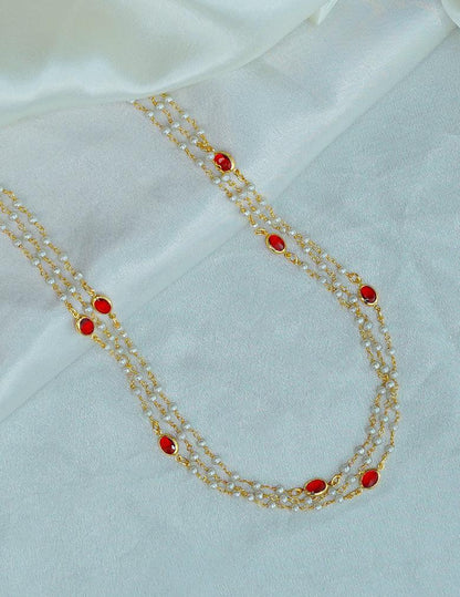 Premium Pearl Layer with Semi Precious Stone Necklace LP - 48Hr Delivery