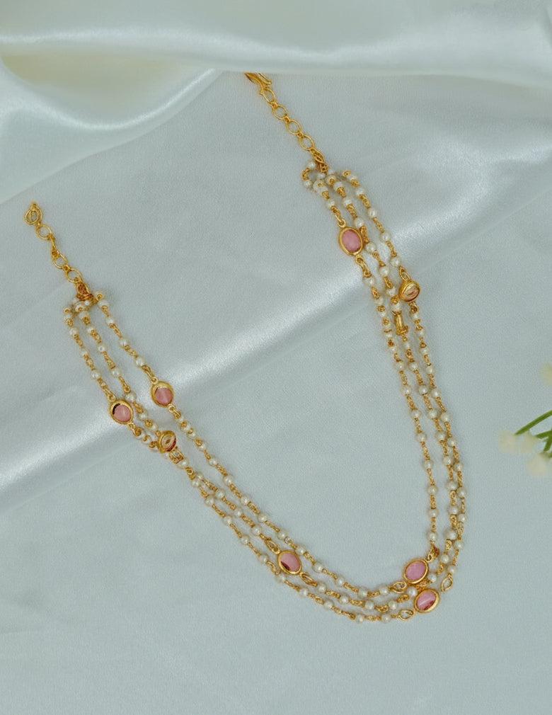 Premium Pearl Layer with Semi Precious Stone Necklace LP - 48Hr Delivery