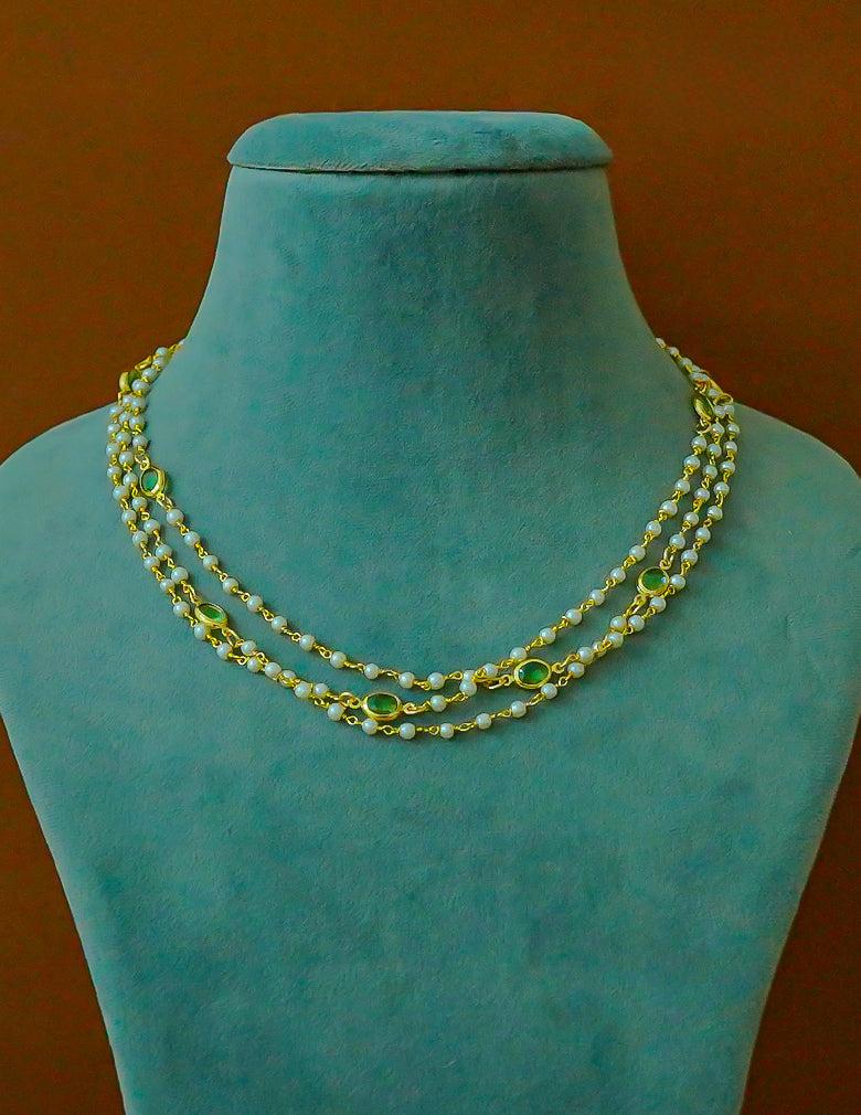 Premium Pearl Layer with Semi Precious Stone Necklace LP - 48Hr Delivery