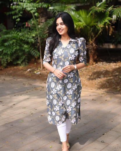 Grey Floral Top - Studio Thari
