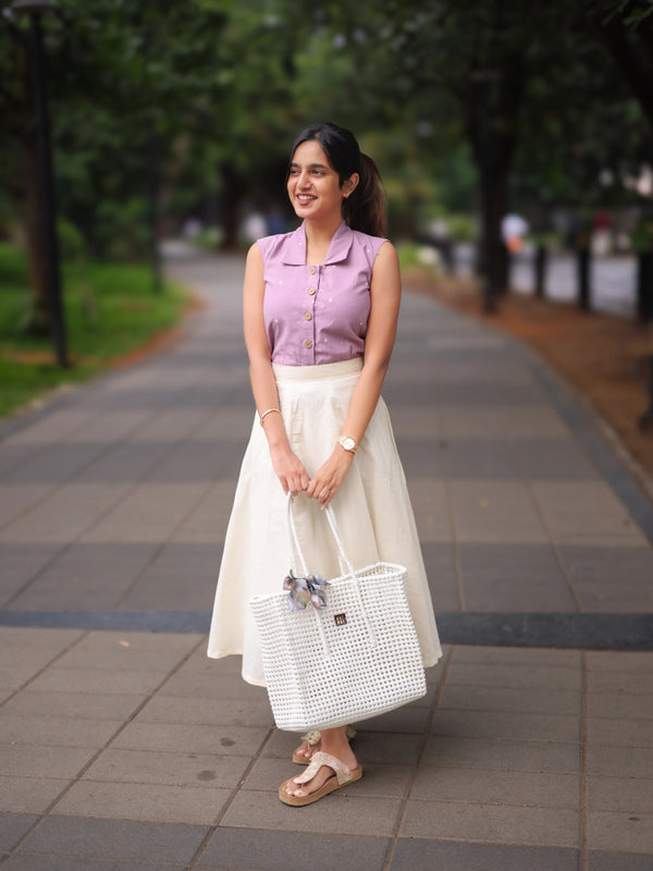 Studio Lavender Top & White Skirt Set