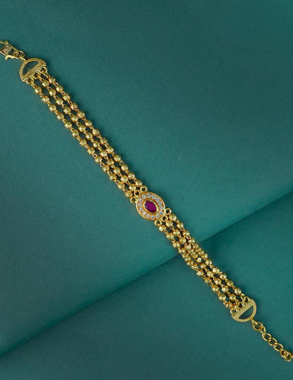 18k Gold Plated AntiTarnish AD Stone Pendant with Triple layer Bracelet