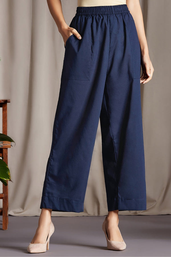 Maati Craft comfort fit cotton pants - deep indigo blue cotton