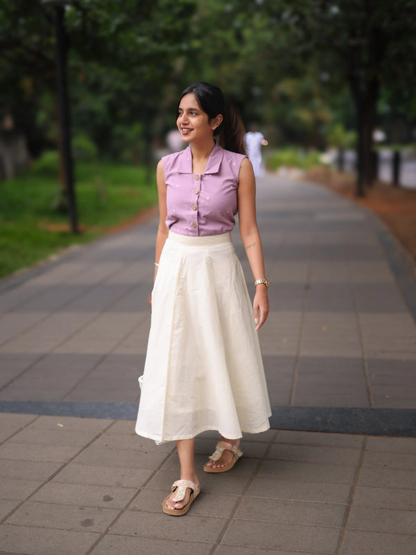 Studio Lavender Top & White Skirt Set