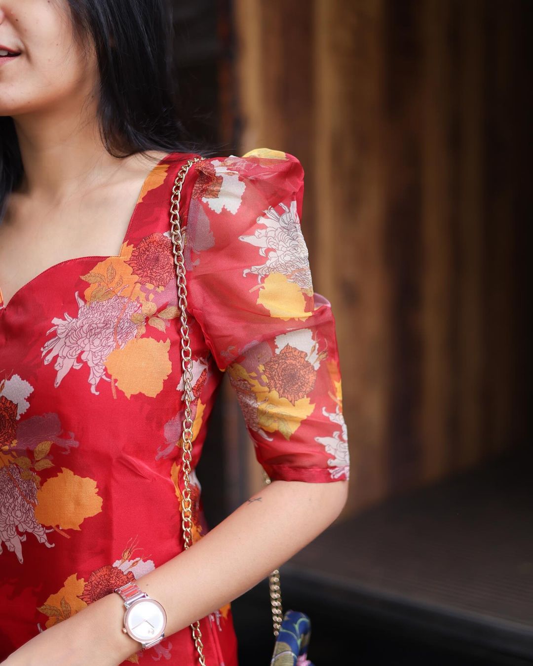Red Floral Organza Top - Studio Thari