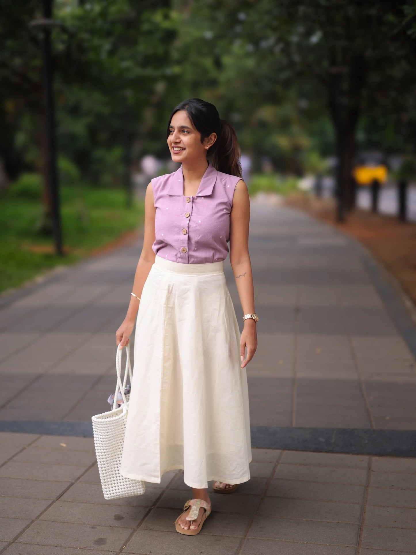 Studio Lavender Top & White Skirt Set