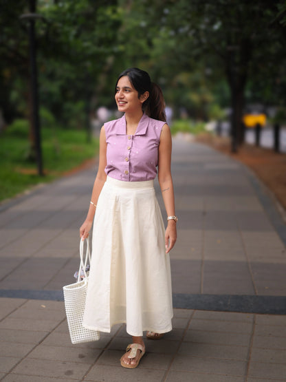 Studio Lavender Top & White Skirt Set