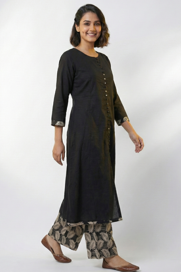 Charcoal Chic Pop Potli Anarkali Kurta Kurta Top Mc
