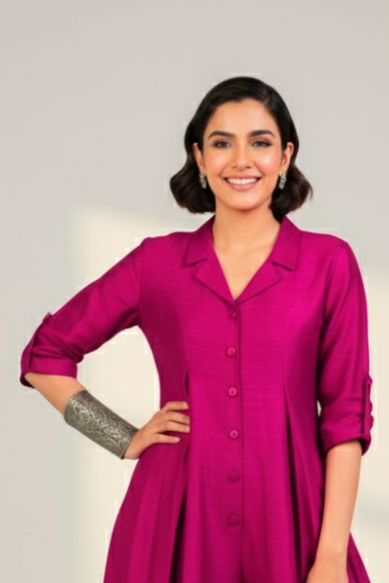 Maati  Fuchsia Flame Silk Slub Jumpsuit With Pockets & Collar