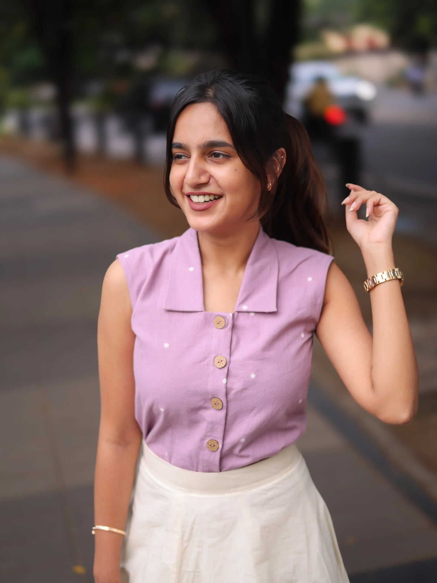 Studio Lavender Top & White Skirt Set
