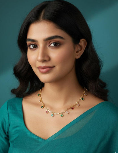 18k Gold Plated Multi colored Heart Stones Necklace