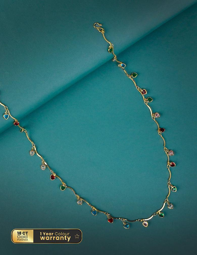 18k Gold Plated Multi colored Heart Stones Necklace