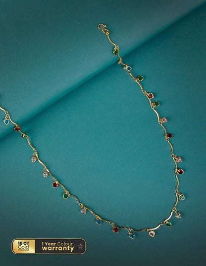 18k Gold Plated Multi colored Heart Stones Necklace