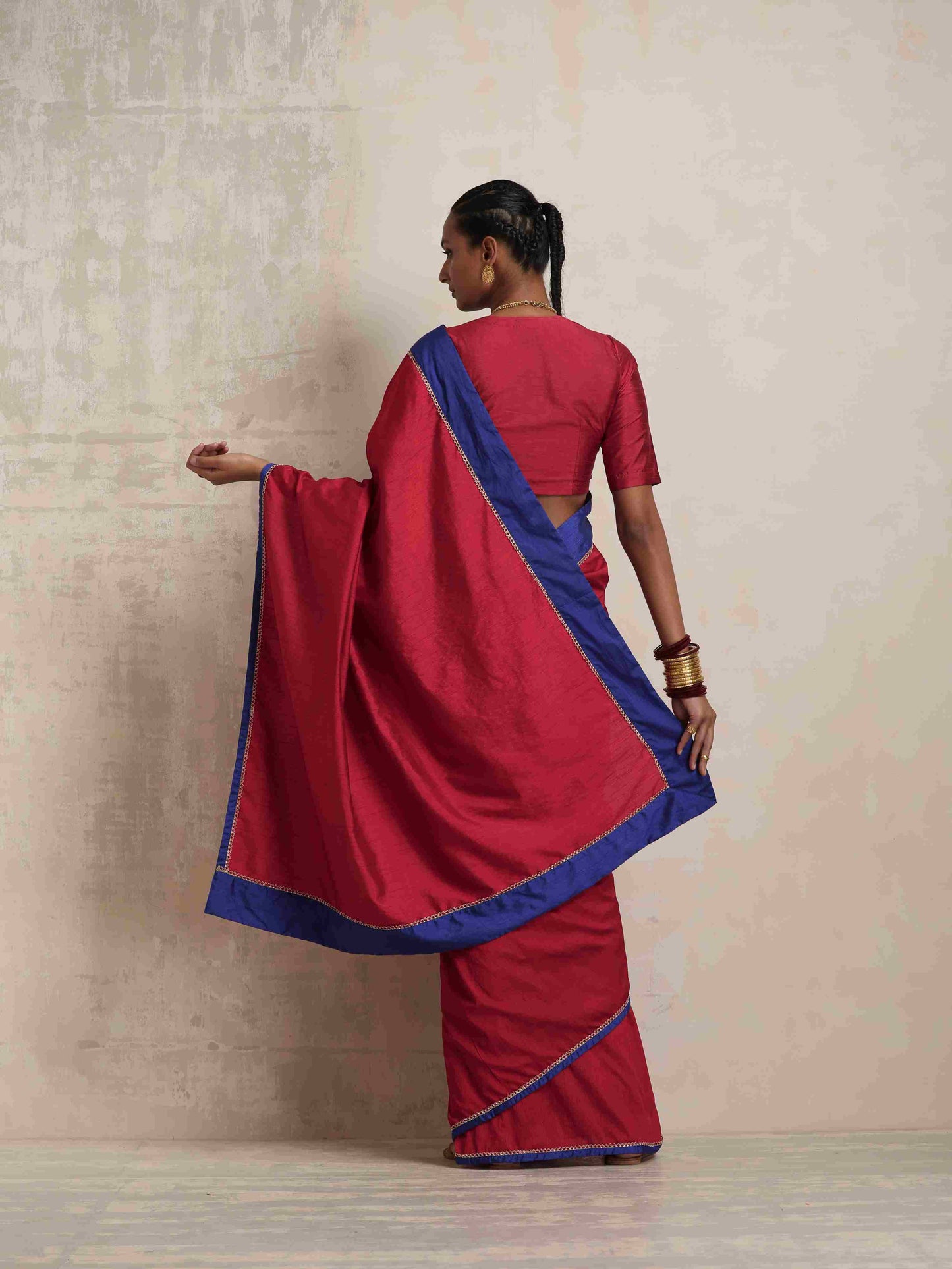 trueBrowns Red Silk Ready To Wear Saree