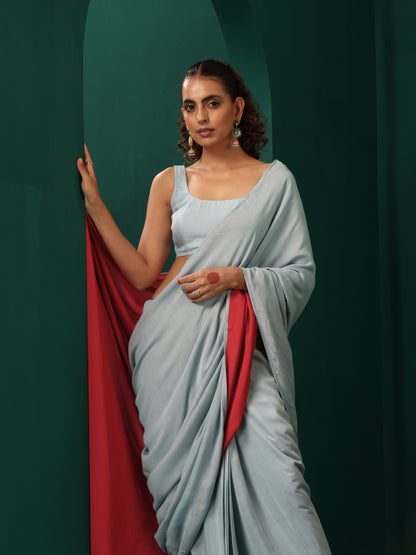 trueBrowns Powder Blue Muslin Silk Pre-Stitched Saree