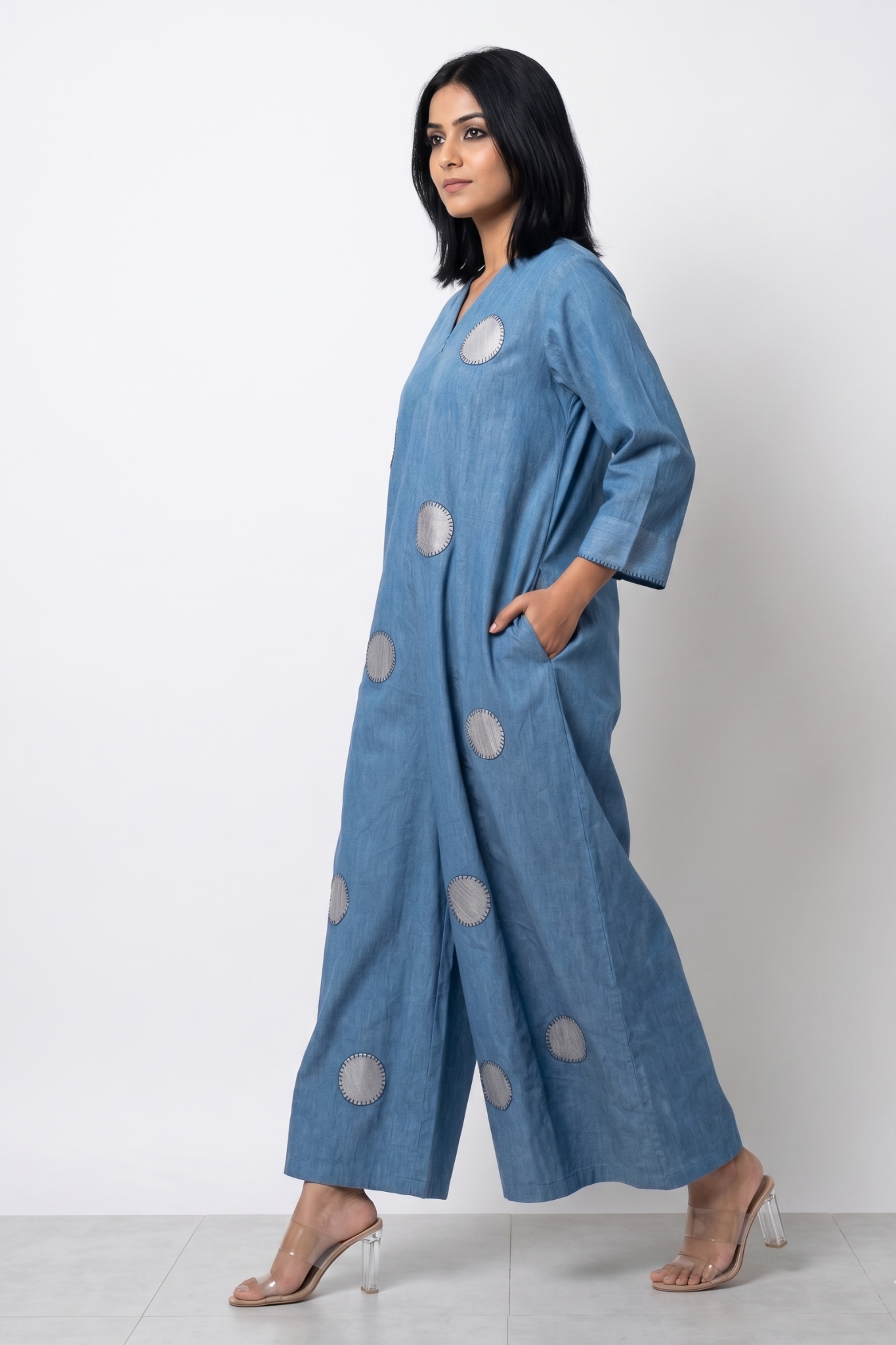 Skyloom Cotton Front Zipper Cotton Jumpsuit With Pockets & Sleeves