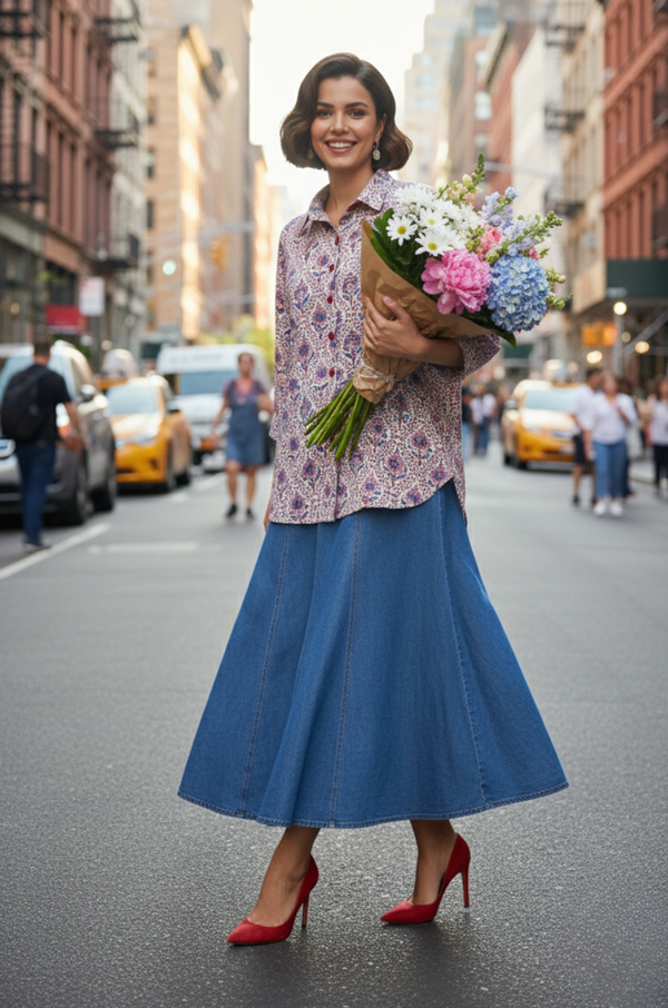 Maati  Floral Symphony Handblock Printed Everyday Cotton Shirt