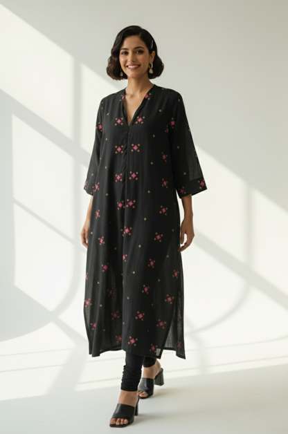 Maati  Midnight Spark Cotton Front Zipper A-Line Kurta