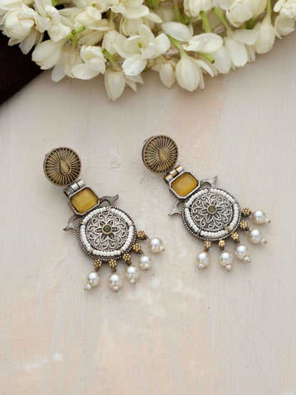 trueBrowns Silver Gold Tone Meenakari Pearl Drop Earrings