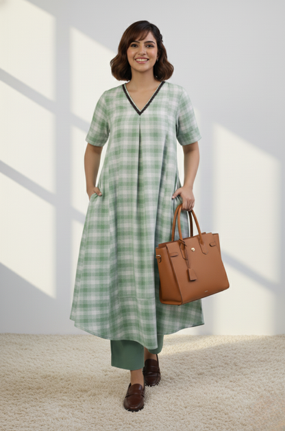 Maati  Pastel Meadow Modern Box Pleated Cotton Kurta