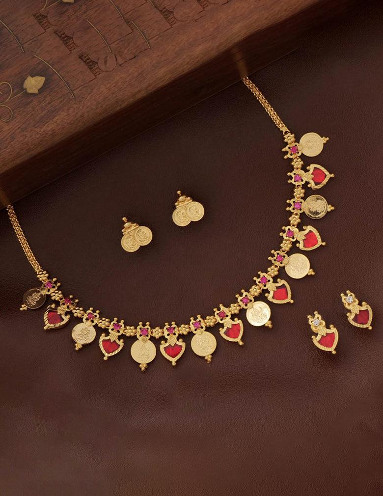 Gold tone palakka coin Necklace Earrings set LP- 48Hr Delivery