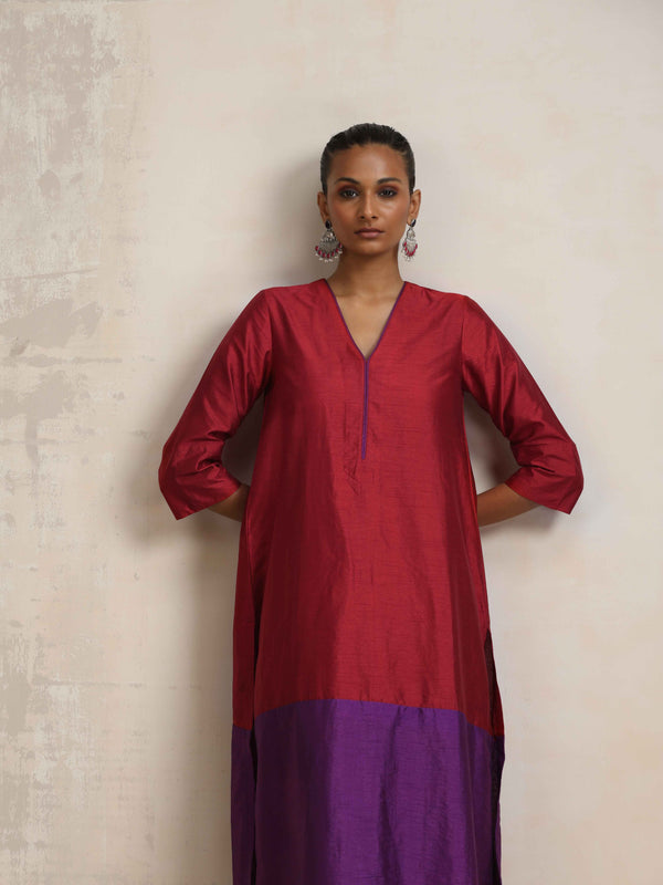 trueBrowns Red Silk Kurta Set