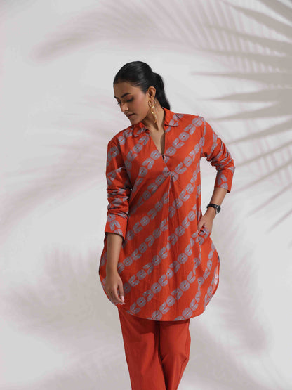 trueBrowns Orange Cotton Print  Co-ord Set