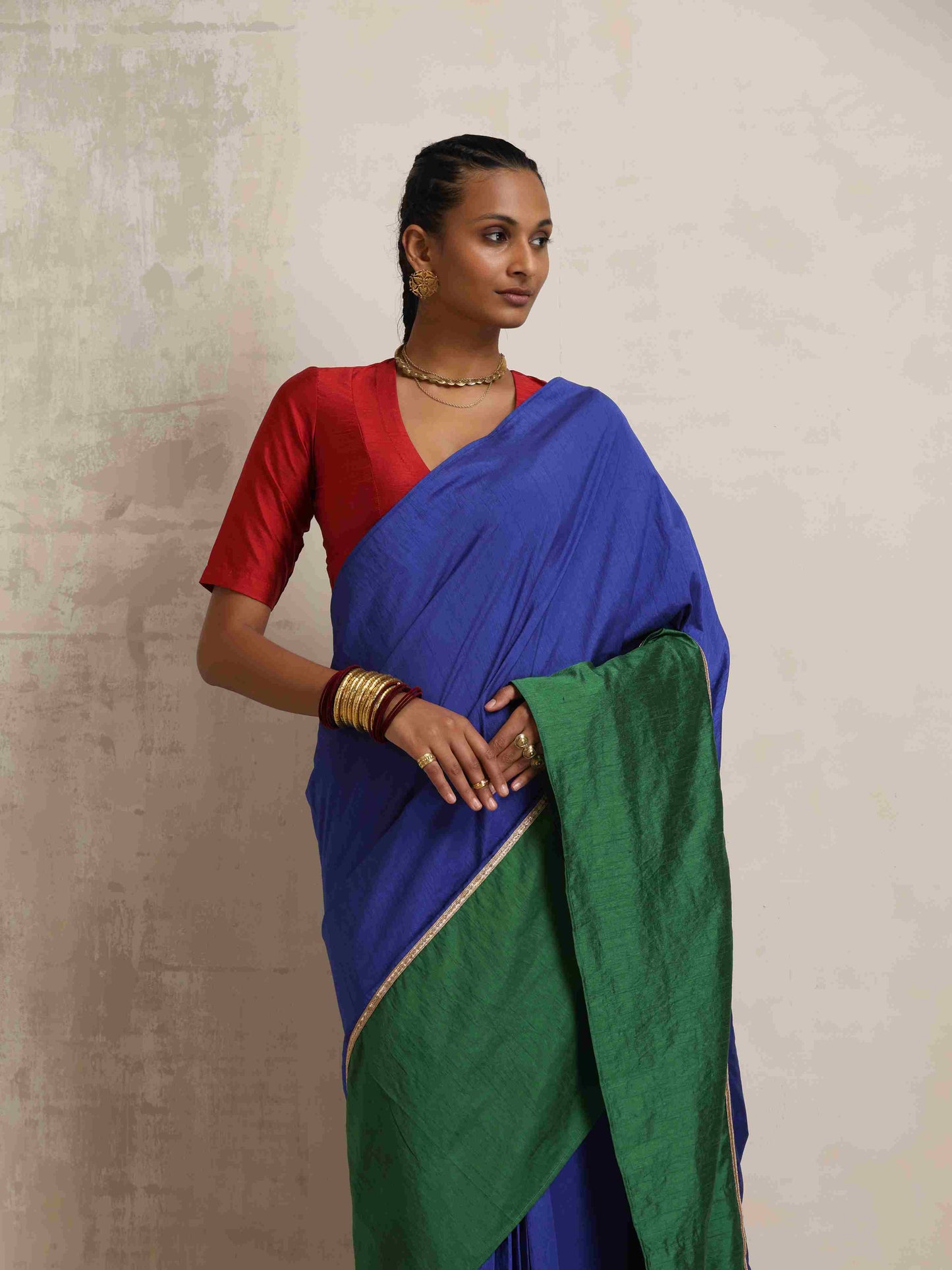 trueBrowns Blue Silk Ready To Wear Saree