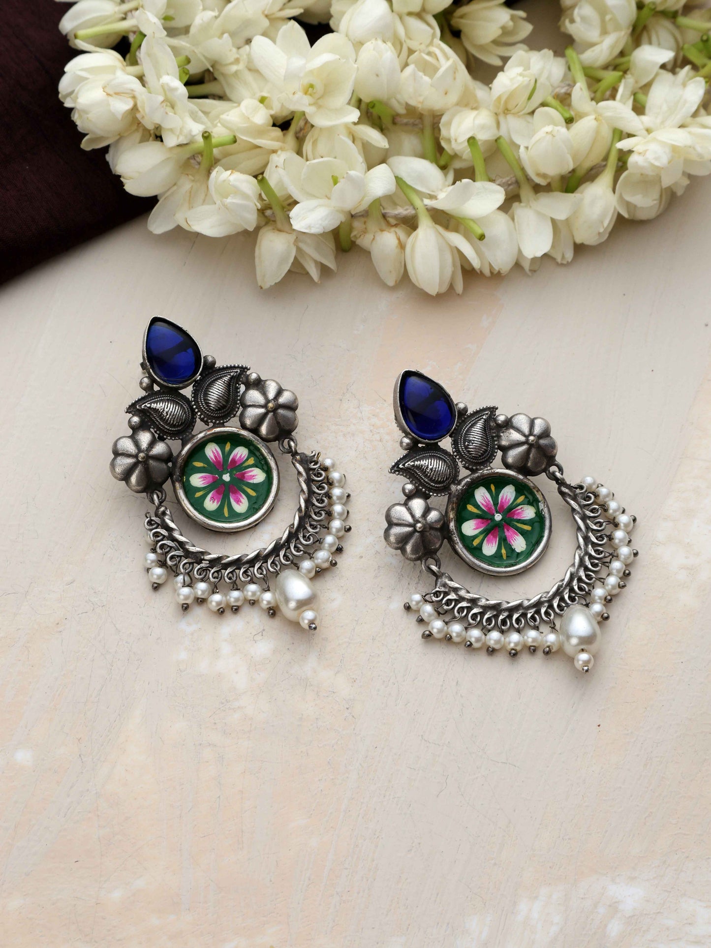 trueBrowns Silver Tone Handpainted Earrings