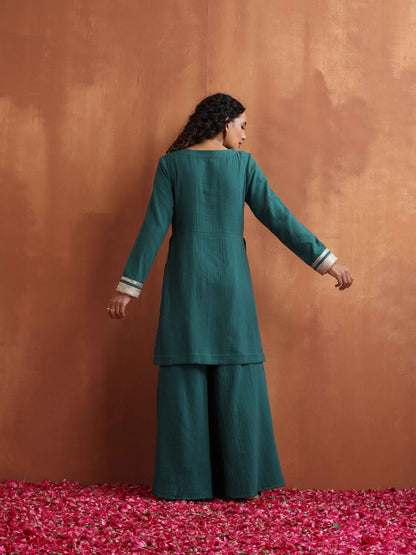 trueBrowns Green Cotton Sharara Set