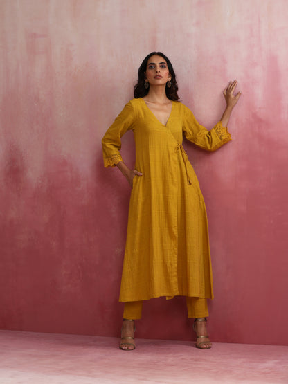 trueBrowns Mustard Cotton Dobby Kurta Set