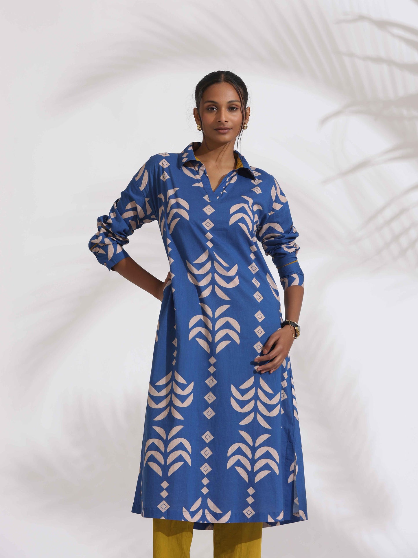 trueBrowns Blue Cotton Stripe Print Kurta Set