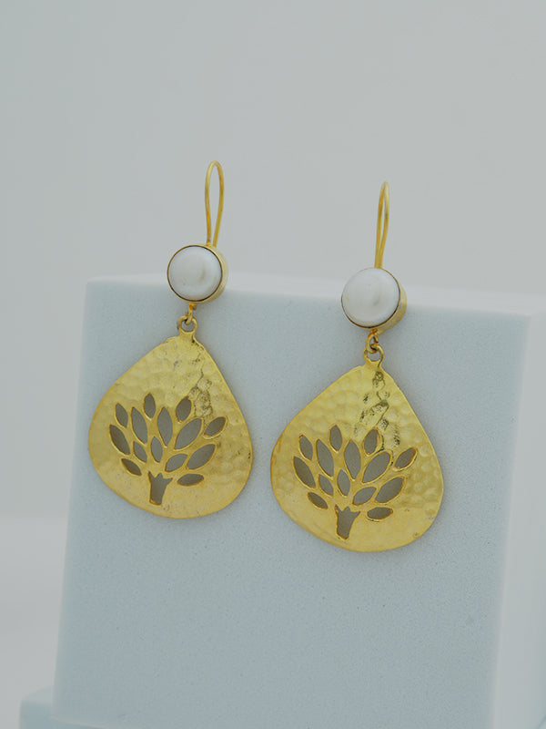 Brass Gold Plated Earrings with Stone