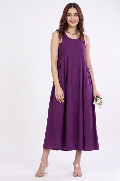 Smocked Deep Purple Royale Cotton Sleeveless Dress Mc