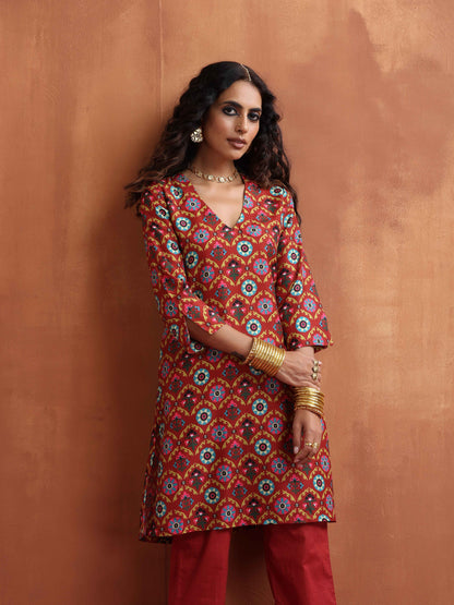 trueBrowns Rust Print Kurta Co-ord Set