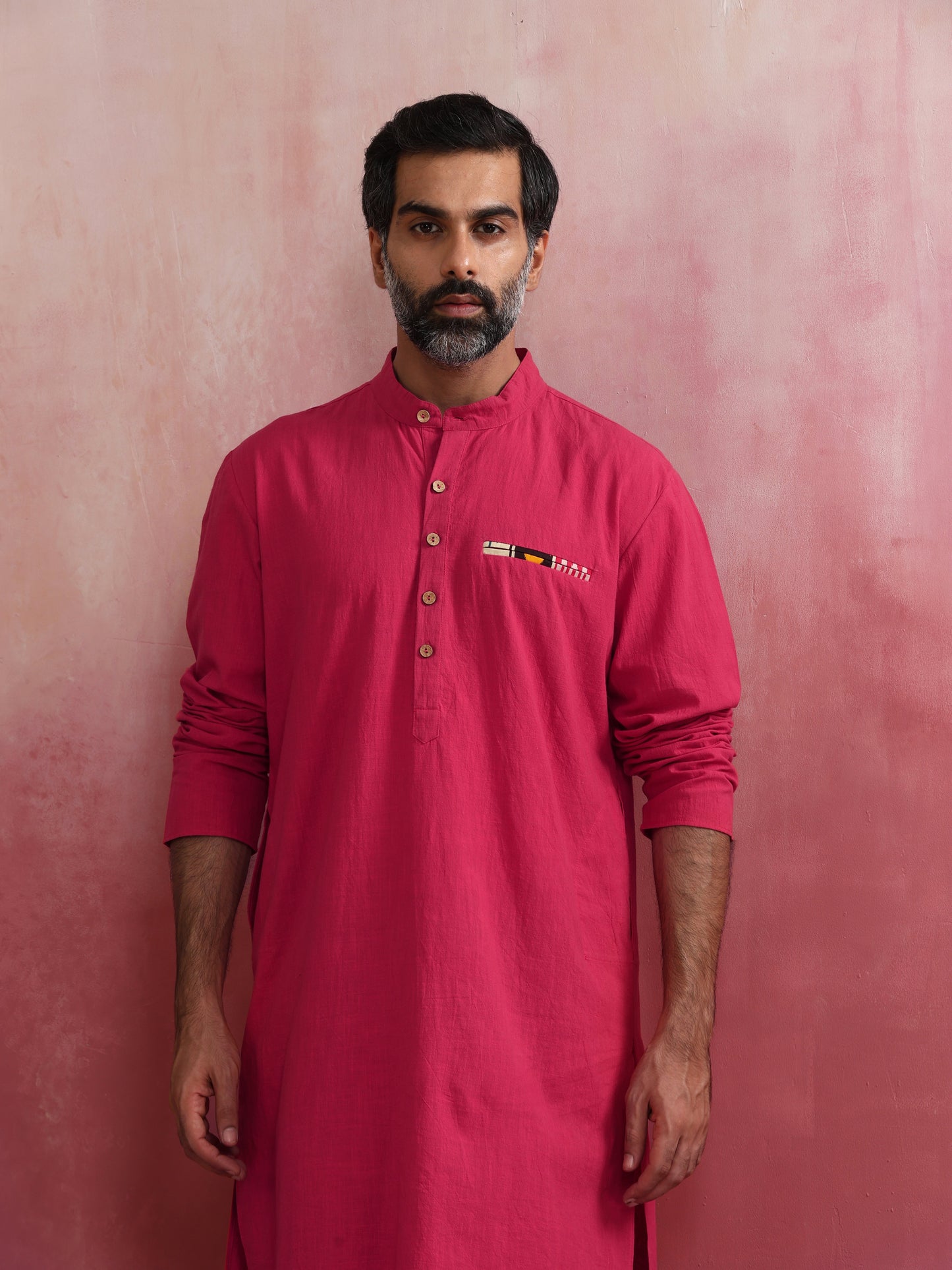 trueBrowns Men's Pink Mandarin Collar Kurta