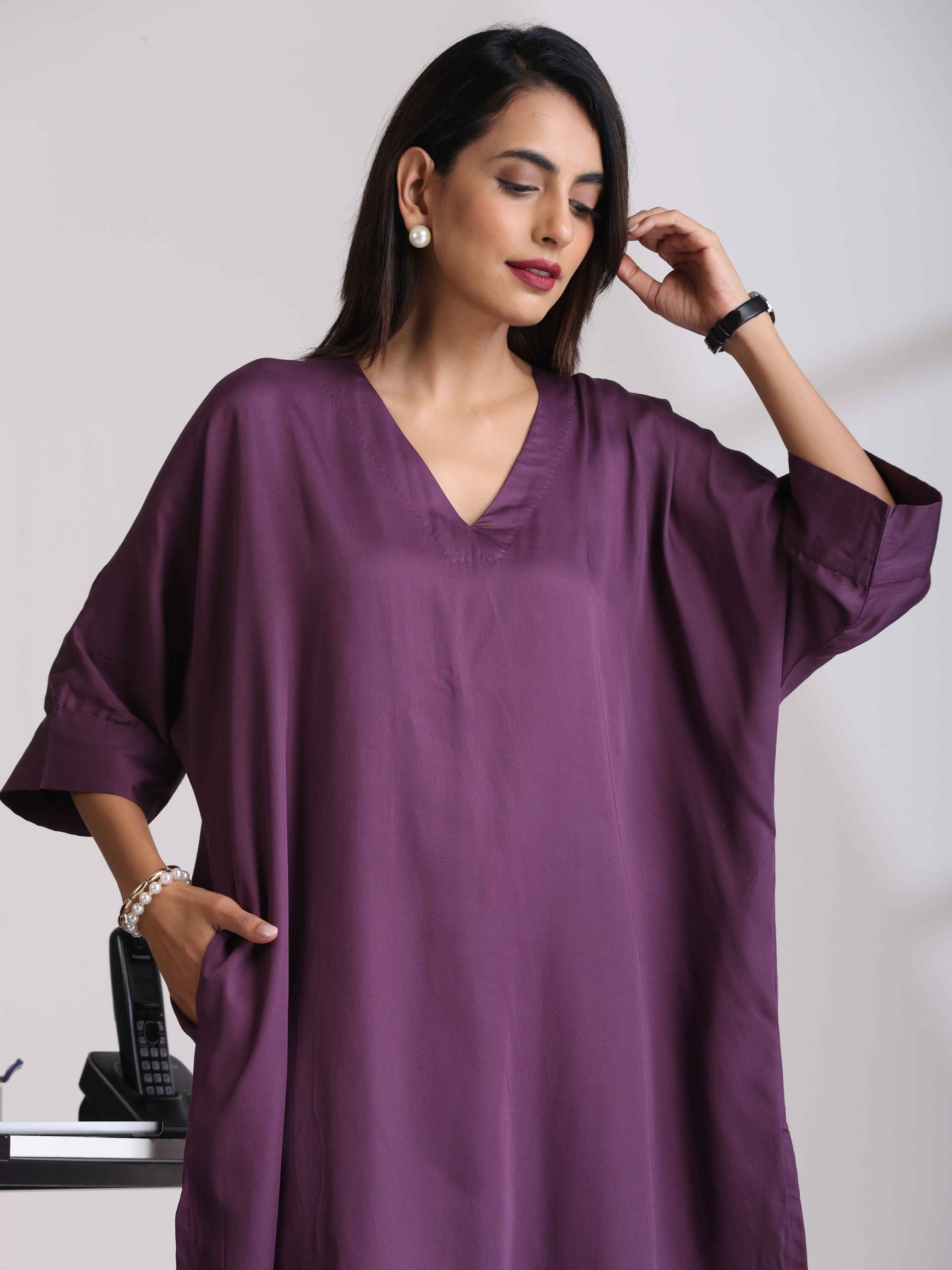 trueBrowns Purple Modal Kimono Kurta Set
