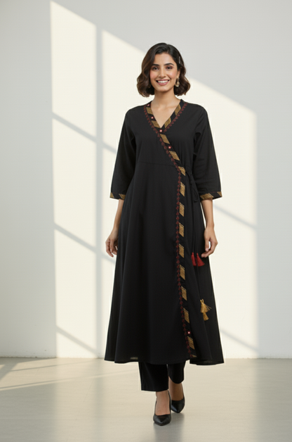 Maati  Golden Eclipse Tie-Up Cotton Angrakha Kurta