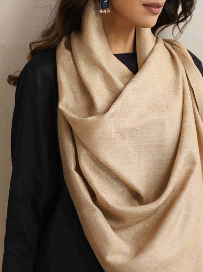 trueBrowns Beige Floral Jaal Woven Stole