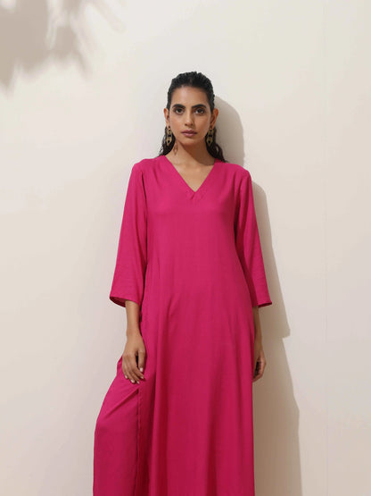 trueBrowns Pink Viscose Kurta Pant Set