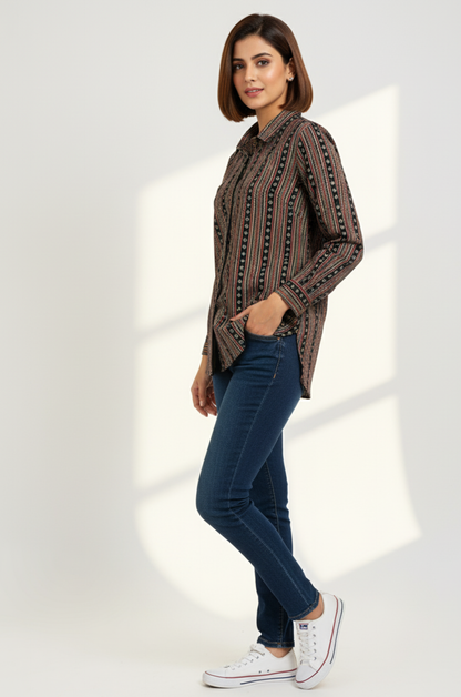 Maati  Forest Mosaic  Cotton Button Down Shirt