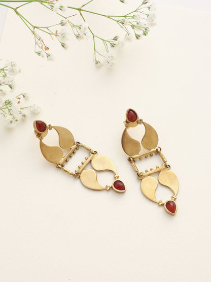 trueBrowns Brass Red Stone Paisley Earrings