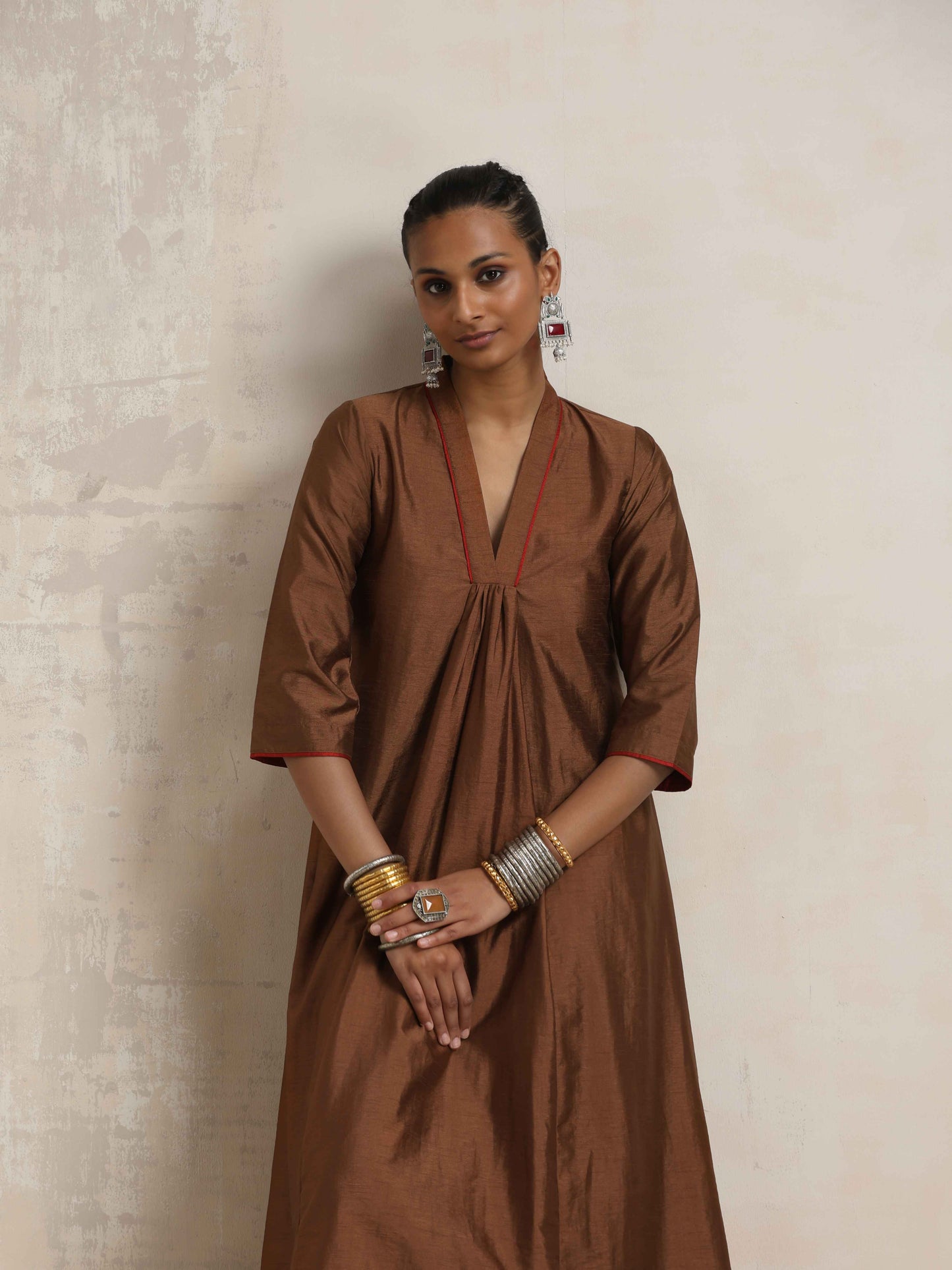 trueBrowns Brown Silk Kurta Set