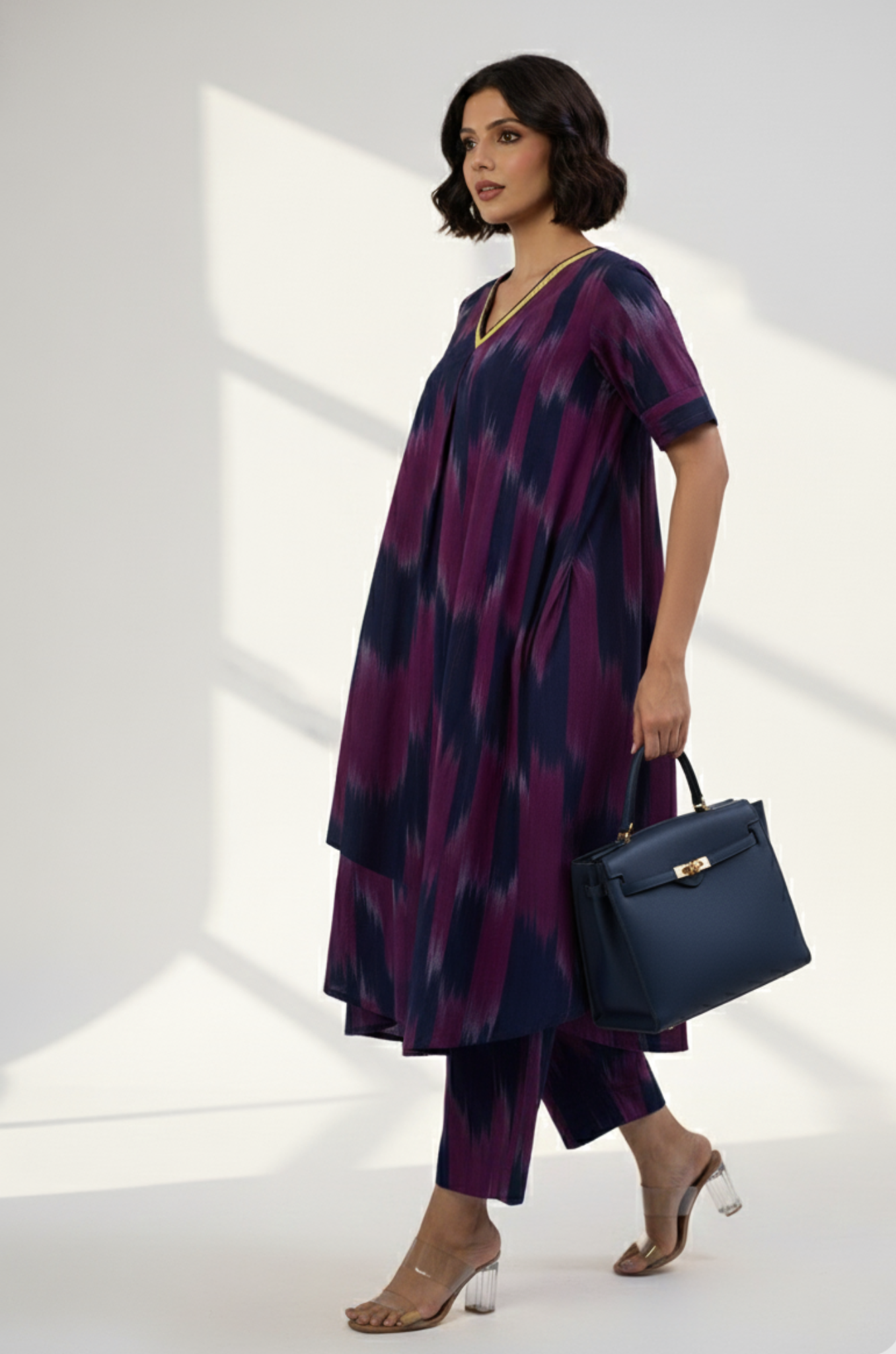 Maati Twilight Streak Modern Box Pleated Cotton Kurta & Pants Co-Ord Set