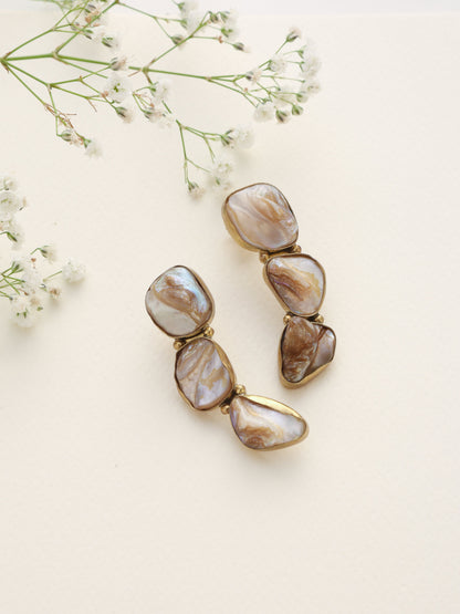 trueBrowns Brass Marble Stone Earrings