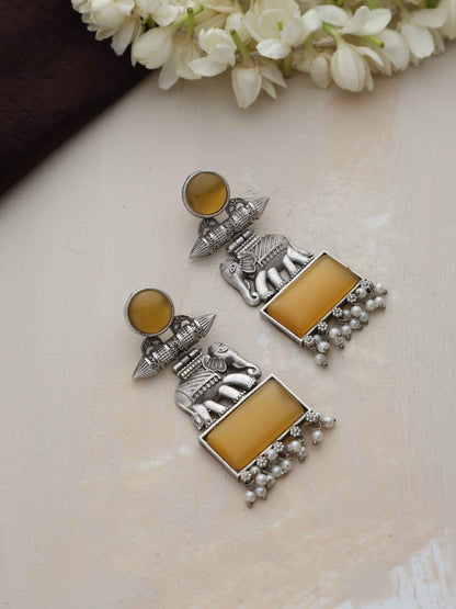 trueBrowns Silver Tone Yellow Stone Earrings