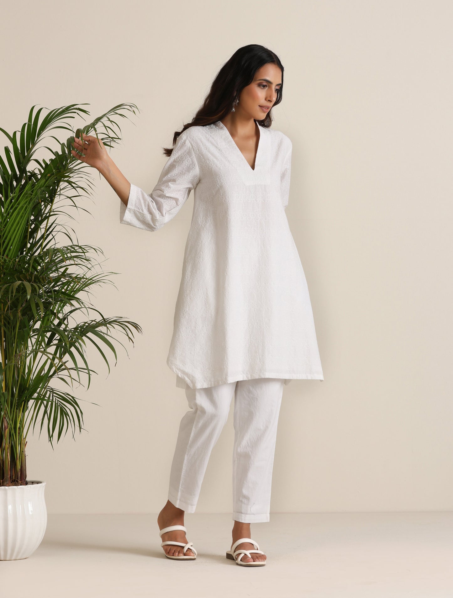 trueBrowns White Cotton Embroidered Co-ord Set