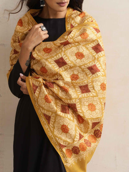 trueBrowns Mustard Embroidered Stole